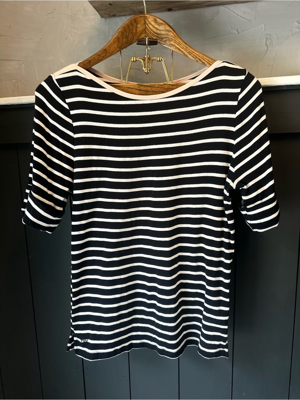 Lauren Ralph Lauren Striped Boatneck Black White Pink Top XL